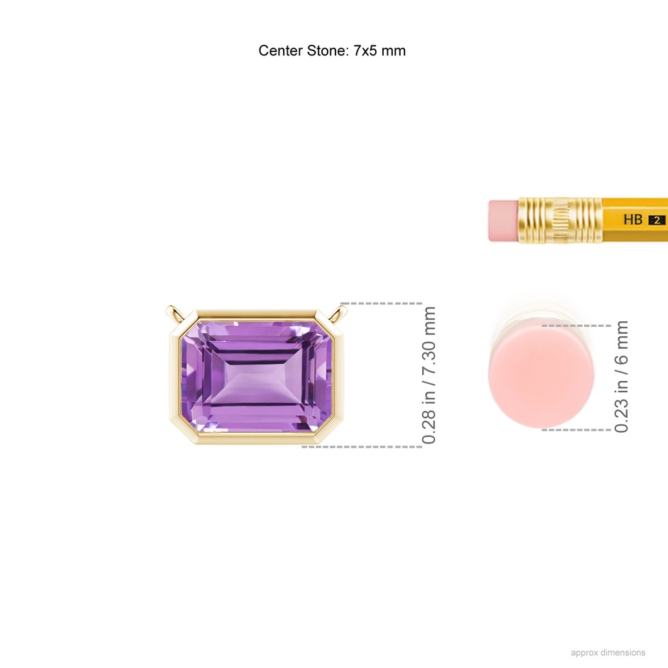 7x5mm A East-West Bezel-Set Emerald-Cut Amethyst Pendant in Yellow Gold ruler