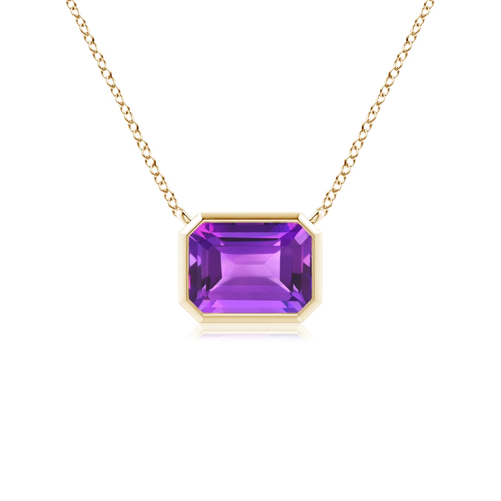 7x5mm AAA East-West Bezel-Set Emerald-Cut Amethyst Pendant in Yellow Gold