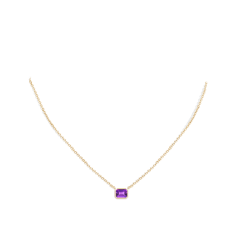 7x5mm AAA East-West Bezel-Set Emerald-Cut Amethyst Pendant in