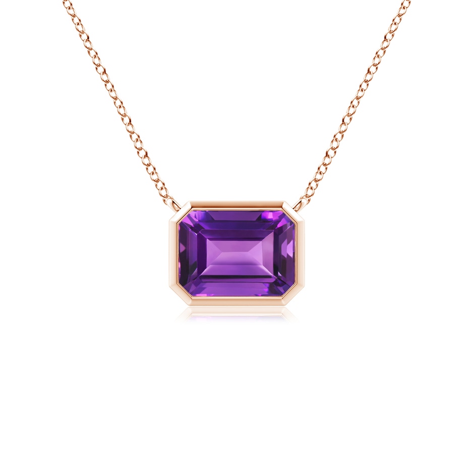 7x5mm AAAA East-West Bezel-Set Emerald-Cut Amethyst Pendant in Rose Gold 
