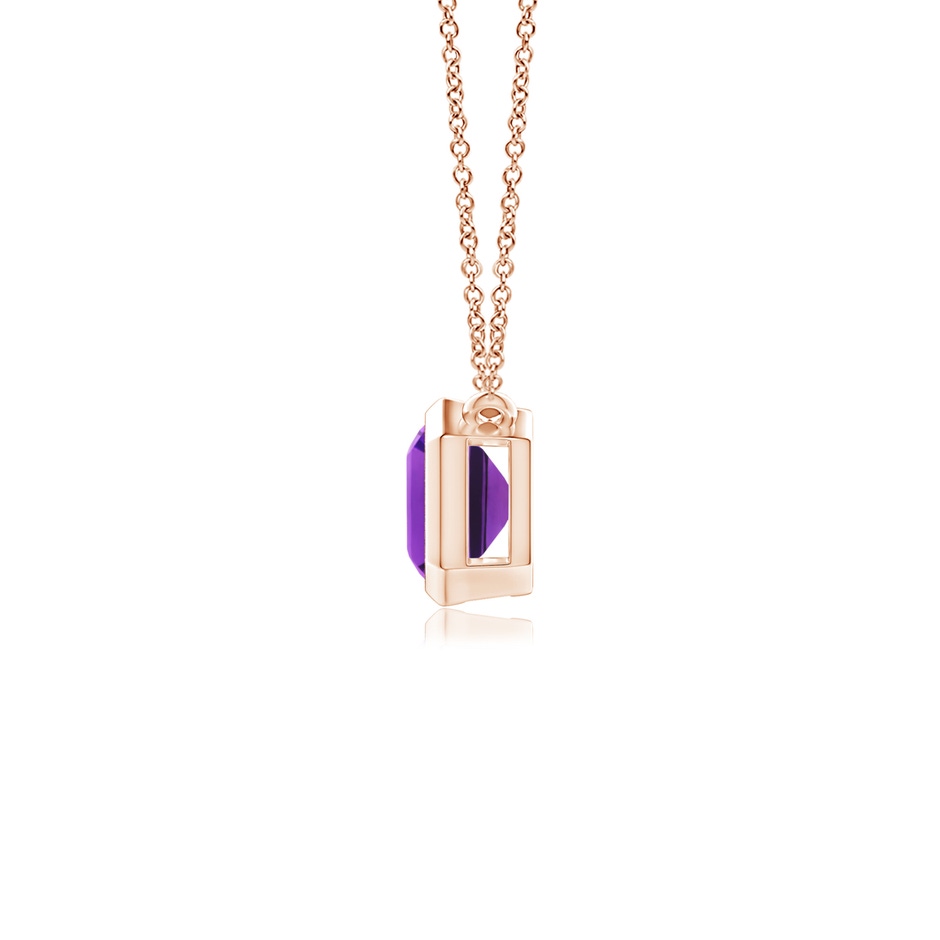 7x5mm AAAA East-West Bezel-Set Emerald-Cut Amethyst Pendant in Rose Gold side-1