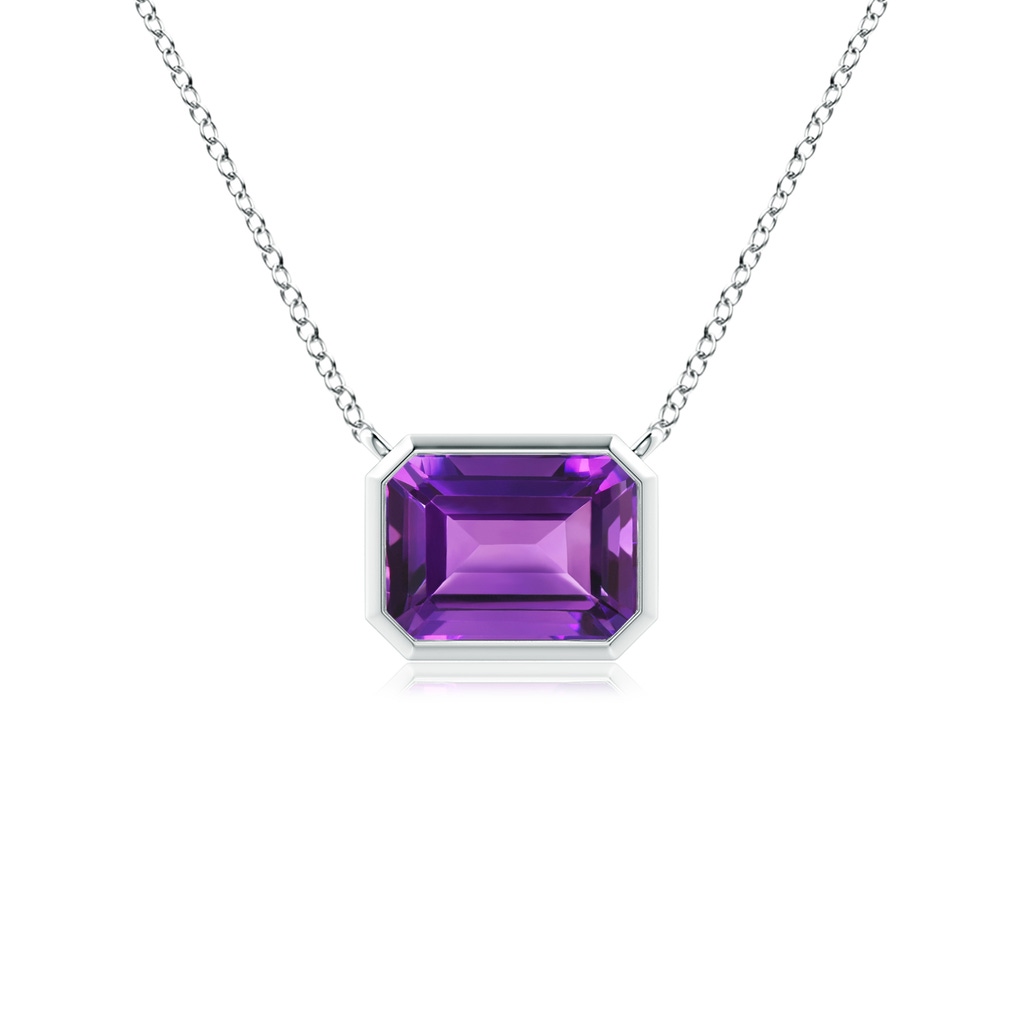 7x5mm AAAA East-West Bezel-Set Emerald-Cut Amethyst Pendant in White Gold