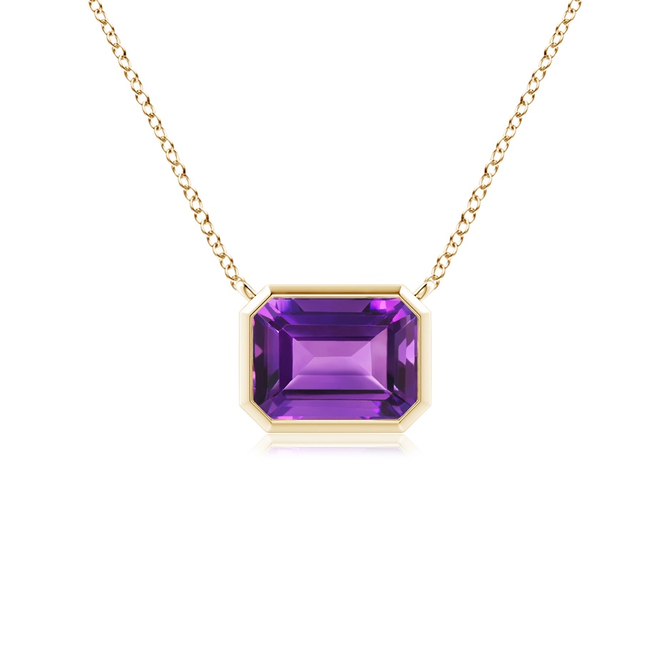 7x5mm AAAA East-West Bezel-Set Emerald-Cut Amethyst Pendant in Yellow Gold 