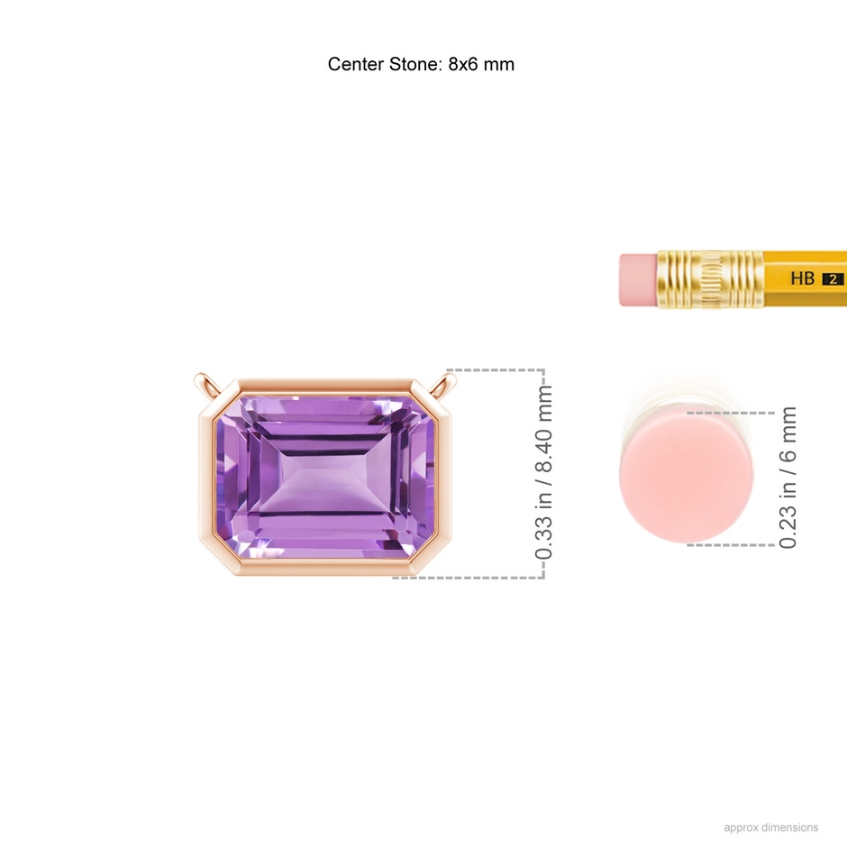 8x6mm A East-West Bezel-Set Emerald-Cut Amethyst Pendant in Rose Gold ruler