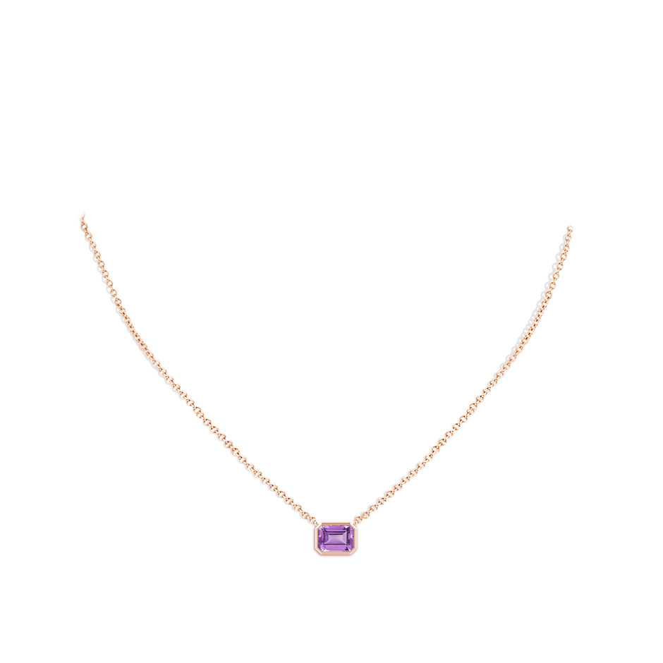 8x6mm A East-West Bezel-Set Emerald-Cut Amethyst Pendant in Rose Gold body-neck
