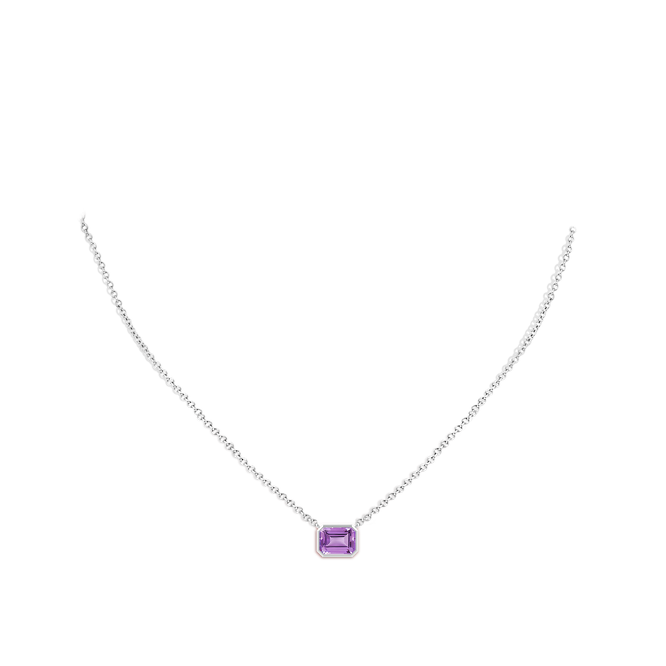 8x6mm A East-West Bezel-Set Emerald-Cut Amethyst Pendant in White Gold body-neck