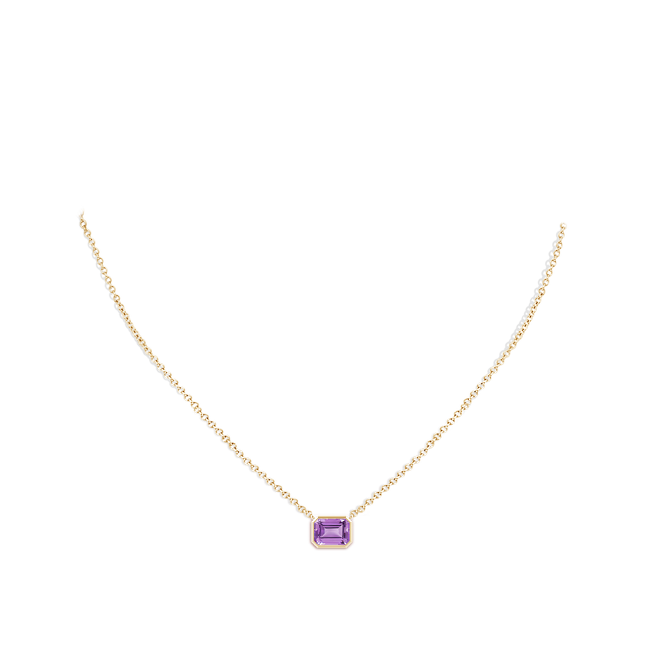 8x6mm A East-West Bezel-Set Emerald-Cut Amethyst Pendant in Yellow Gold body-neck