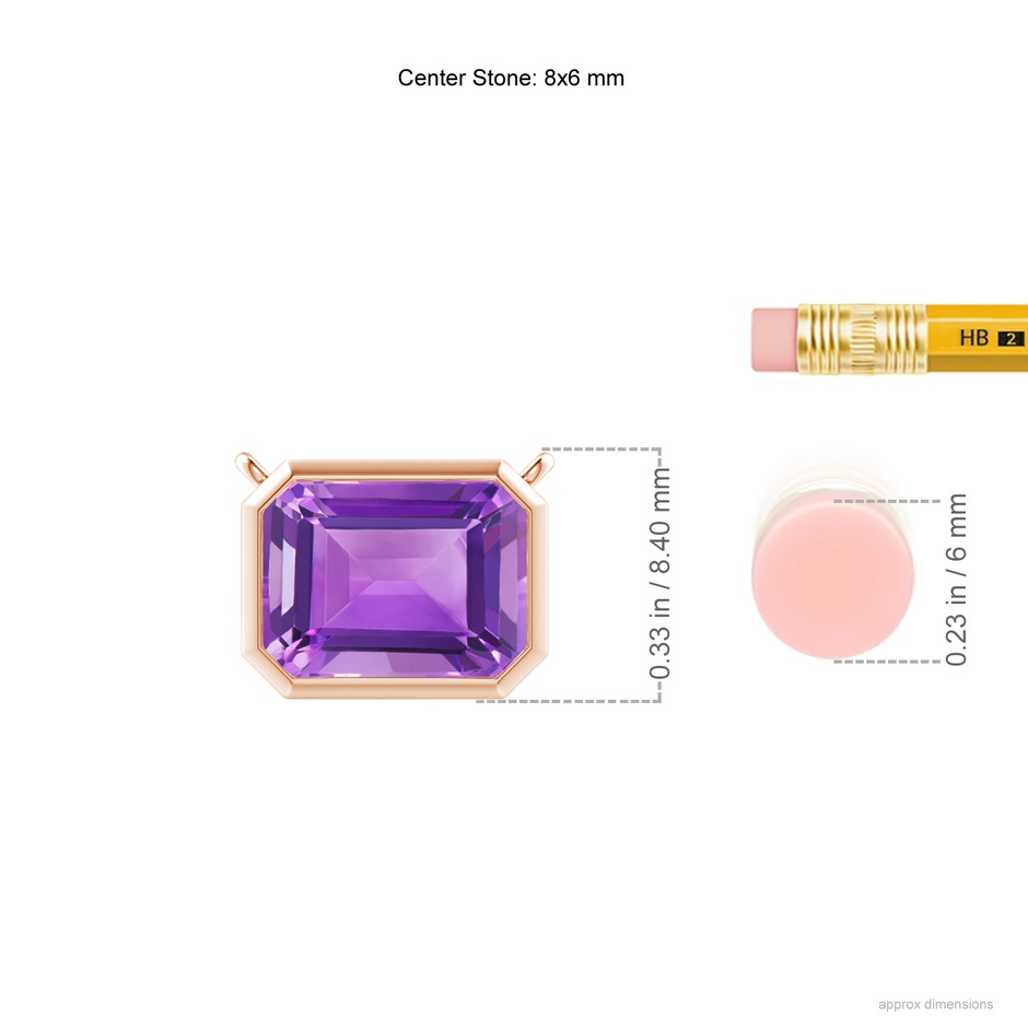 8x6mm AA East-West Bezel-Set Emerald-Cut Amethyst Pendant in Rose Gold ruler
