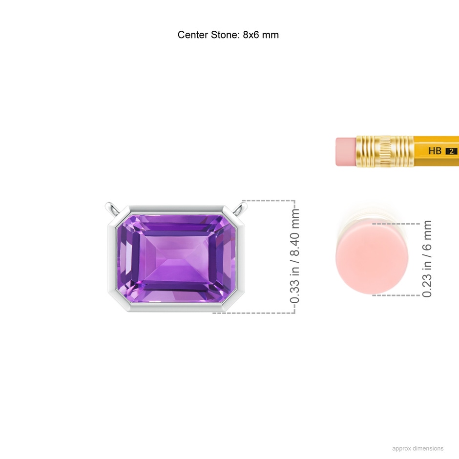 8x6mm AA East-West Bezel-Set Emerald-Cut Amethyst Pendant in White Gold ruler