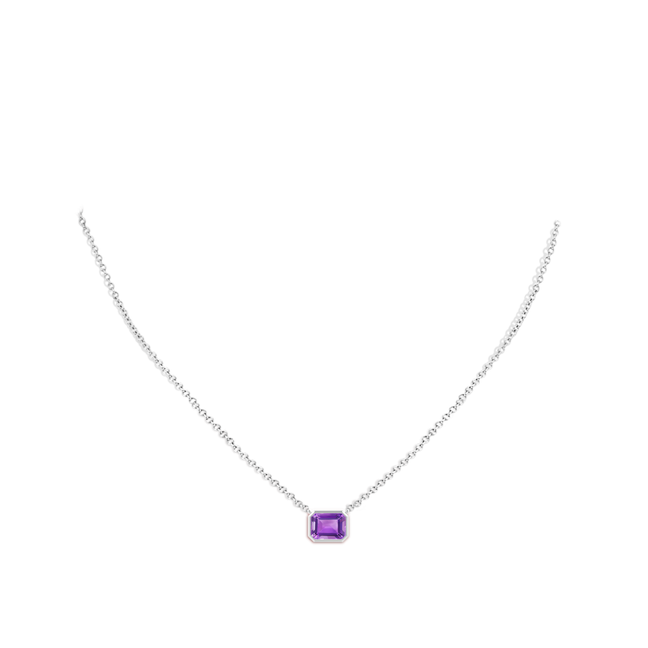 8x6mm AA East-West Bezel-Set Emerald-Cut Amethyst Pendant in White Gold body-neck