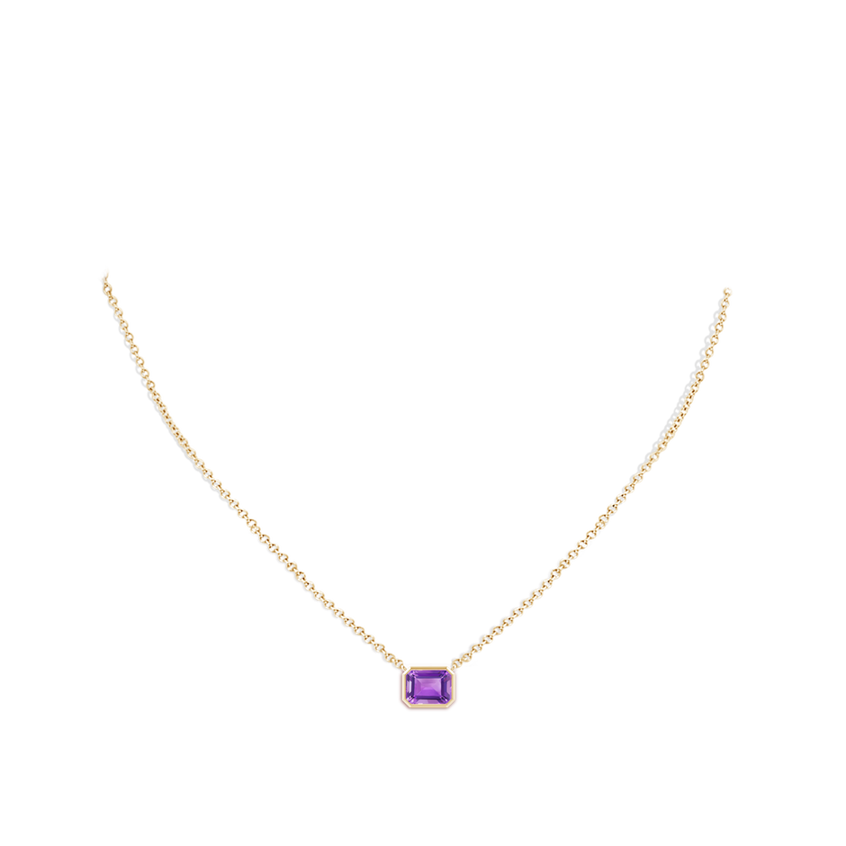 8x6mm AA East-West Bezel-Set Emerald-Cut Amethyst Pendant in Yellow Gold body-neck