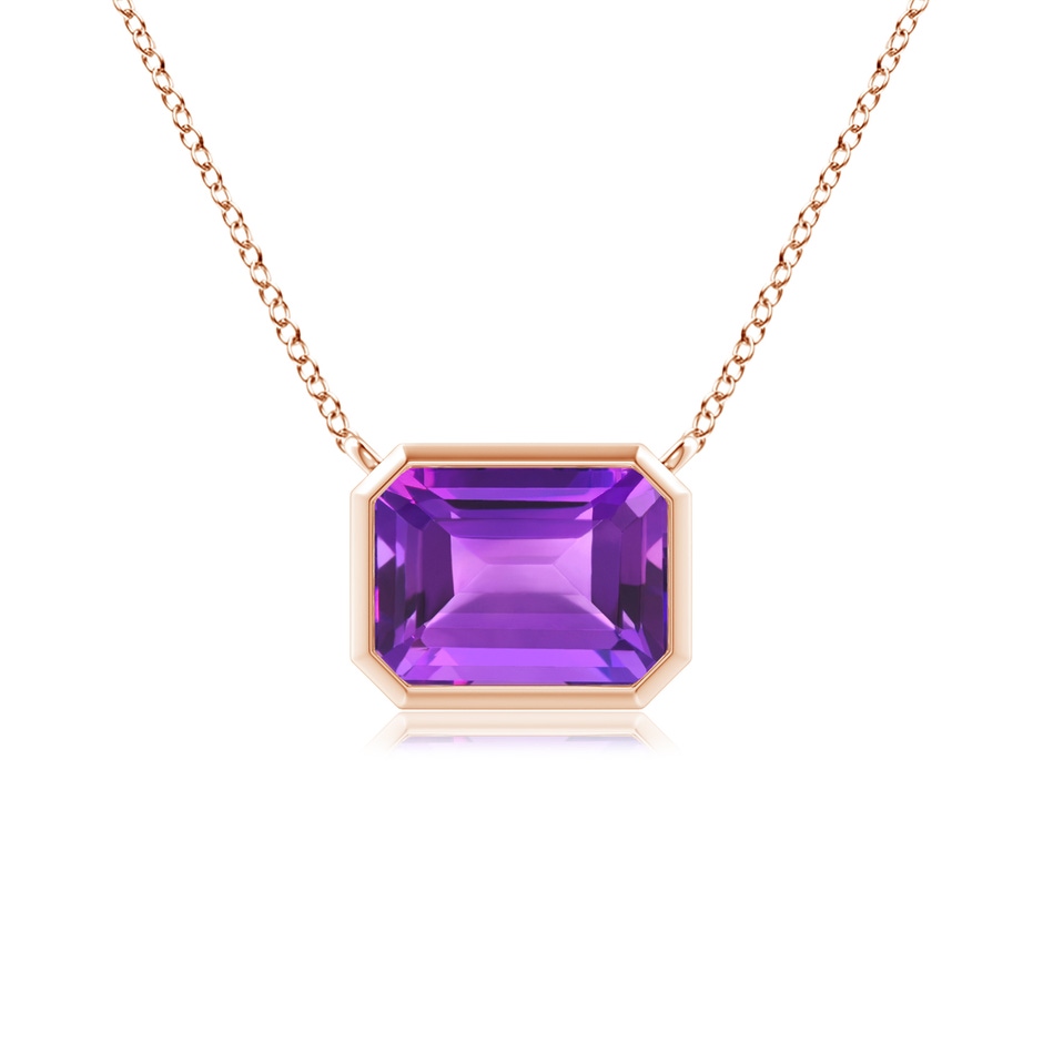 8x6mm AAA East-West Bezel-Set Emerald-Cut Amethyst Pendant in Rose Gold 