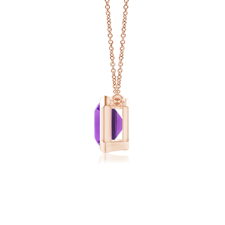 8x6mm AAA East-West Bezel-Set Emerald-Cut Amethyst Pendant in Rose Gold side-1