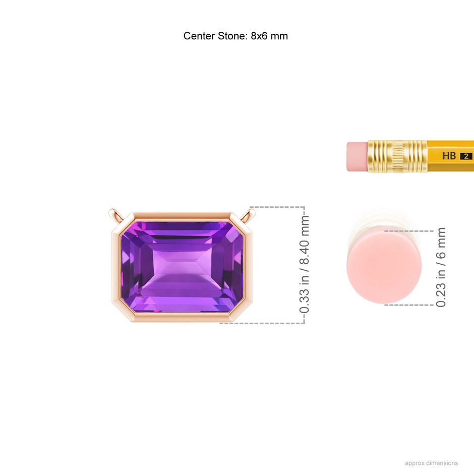 8x6mm AAA East-West Bezel-Set Emerald-Cut Amethyst Pendant in Rose Gold ruler