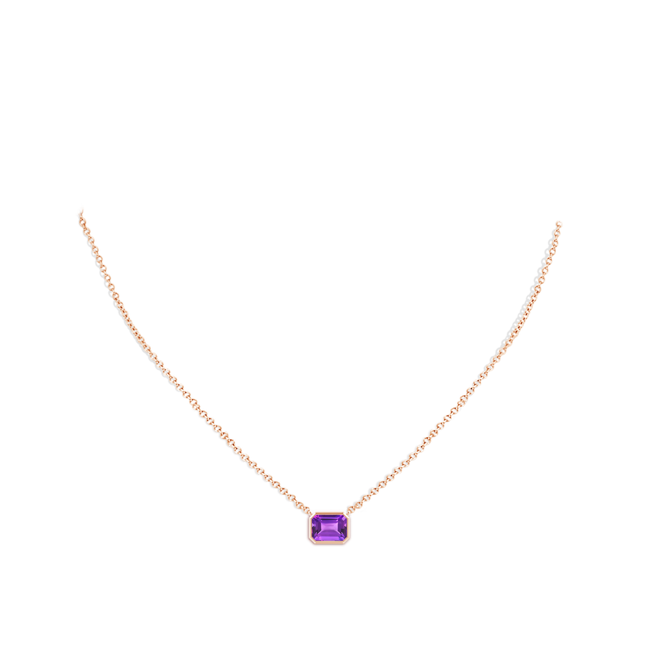 8x6mm AAA East-West Bezel-Set Emerald-Cut Amethyst Pendant in Rose Gold body-neck