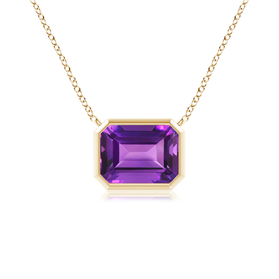 8x6mm AAAA East-West Bezel-Set Emerald-Cut Amethyst Pendant in Yellow Gold 