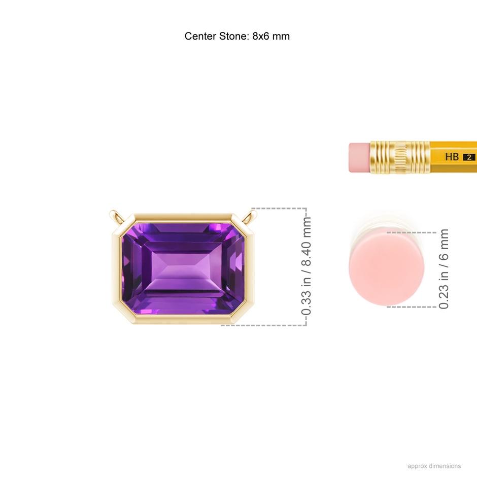 8x6mm AAAA East-West Bezel-Set Emerald-Cut Amethyst Pendant in Yellow Gold ruler