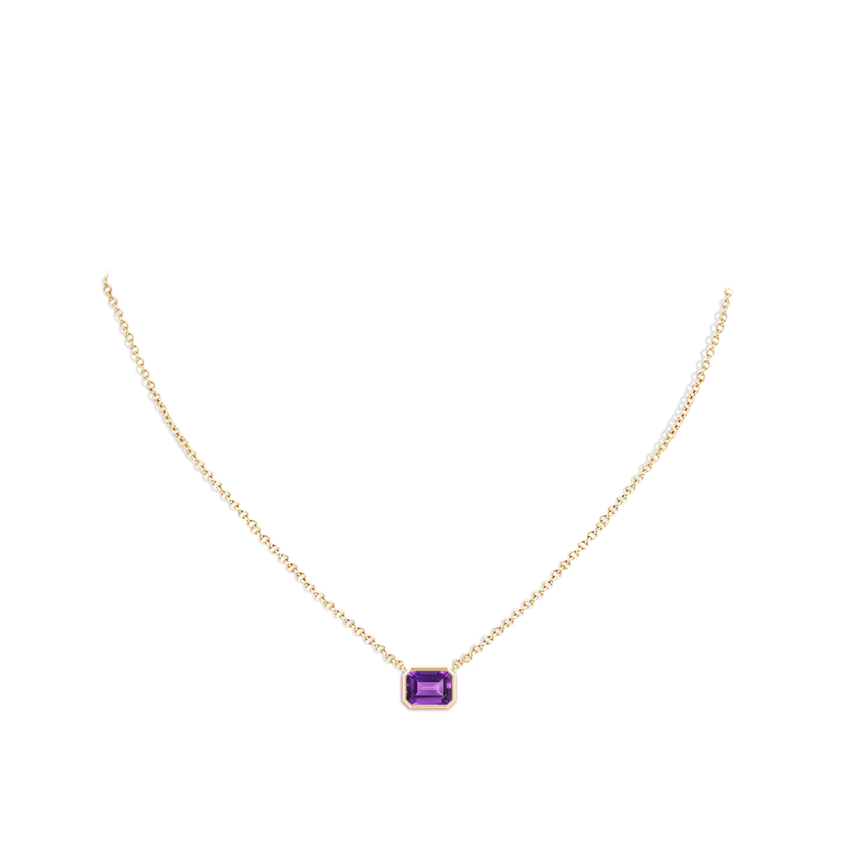 8x6mm AAAA East-West Bezel-Set Emerald-Cut Amethyst Pendant in Yellow Gold body-neck