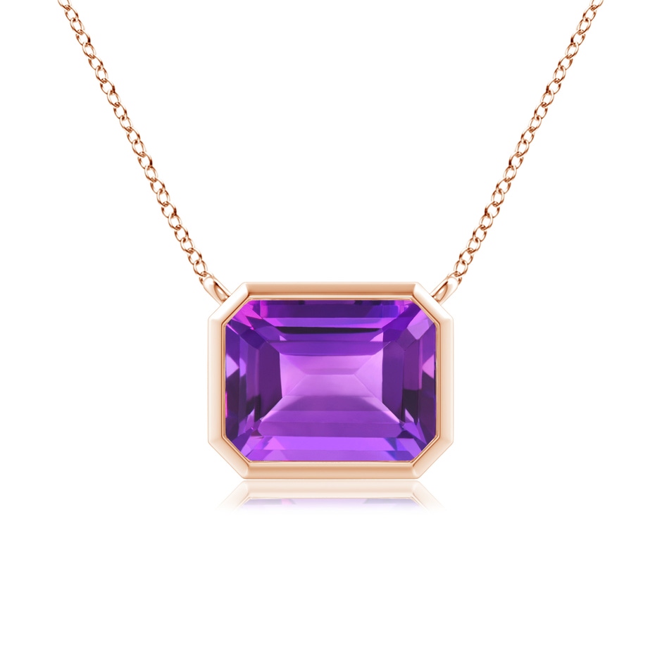 9x7mm AAA East-West Bezel-Set Emerald-Cut Amethyst Pendant in Rose Gold 