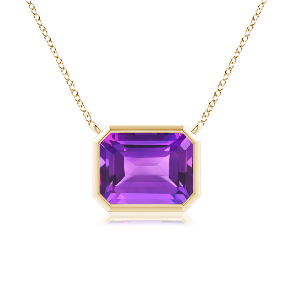 9x7mm AAA East-West Bezel-Set Emerald-Cut Amethyst Pendant in Yellow Gold 