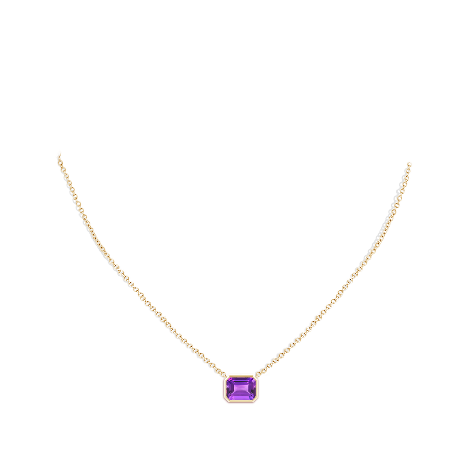 9x7mm AAA East-West Bezel-Set Emerald-Cut Amethyst Pendant in Yellow Gold body-neck