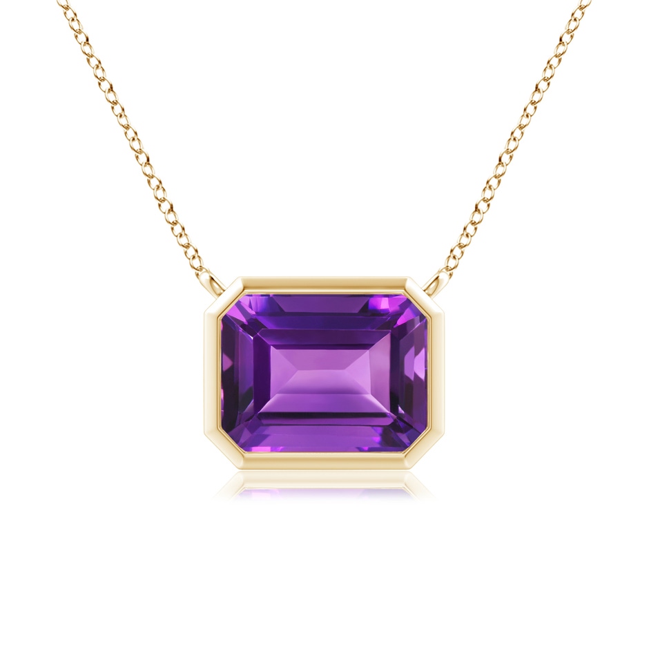 9x7mm AAAA East-West Bezel-Set Emerald-Cut Amethyst Pendant in Yellow Gold 