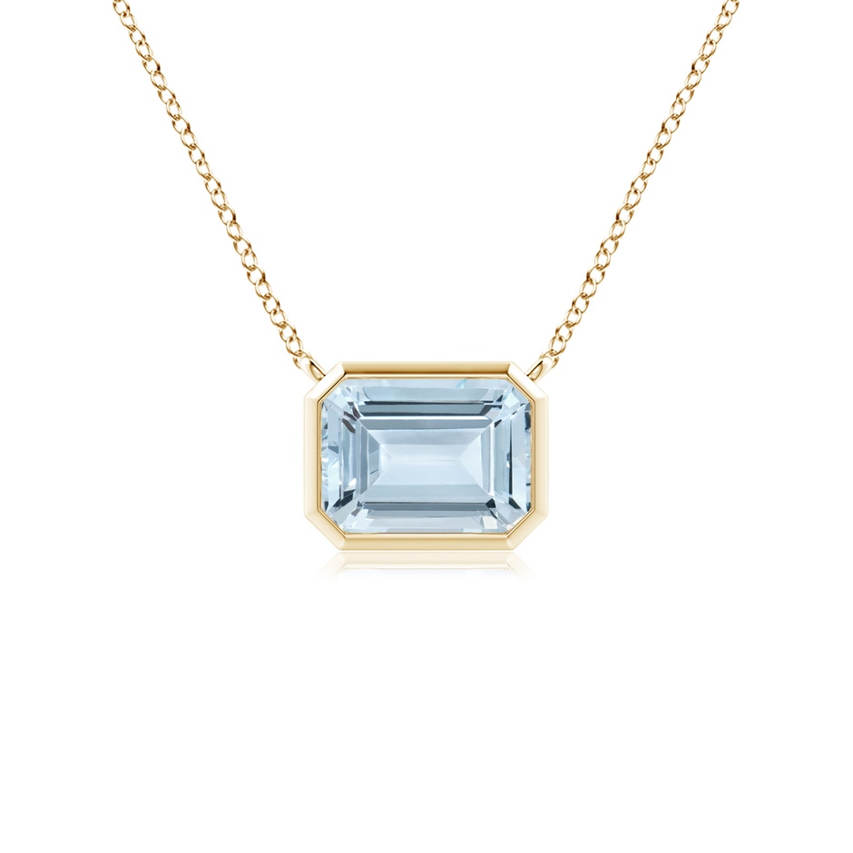 7x5mm A East-West Bezel-Set Emerald-Cut Aquamarine Pendant in 9K Yellow Gold 