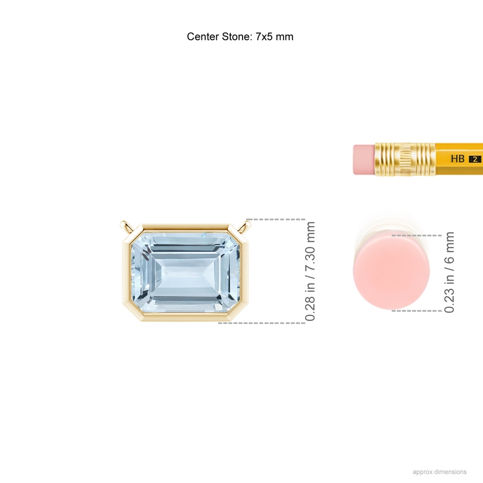7x5mm A East-West Bezel-Set Emerald-Cut Aquamarine Pendant in 9K Yellow Gold ruler