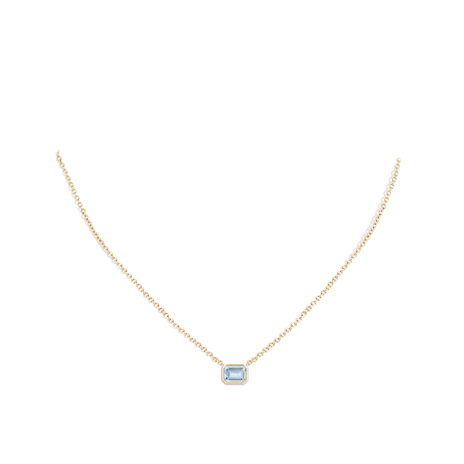 7x5mm A East-West Bezel-Set Emerald-Cut Aquamarine Pendant in 9K Yellow Gold body-neck