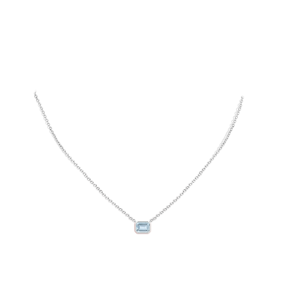 7x5mm A East-West Bezel-Set Emerald-Cut Aquamarine Pendant in White Gold body-neck