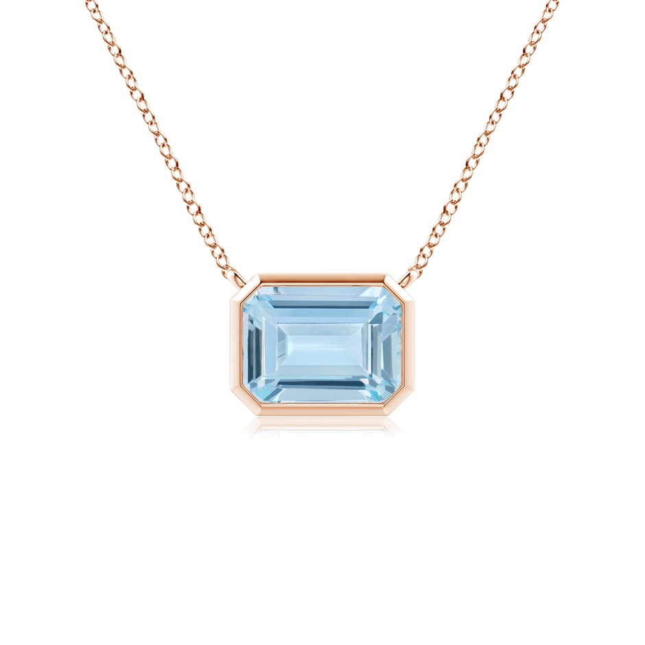 7x5mm AA East-West Bezel-Set Emerald-Cut Aquamarine Pendant in Rose Gold 