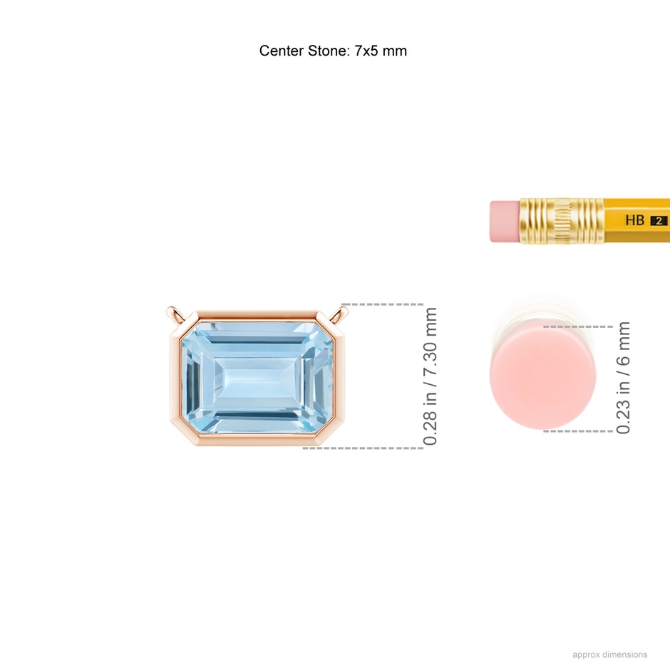 7x5mm AA East-West Bezel-Set Emerald-Cut Aquamarine Pendant in Rose Gold ruler