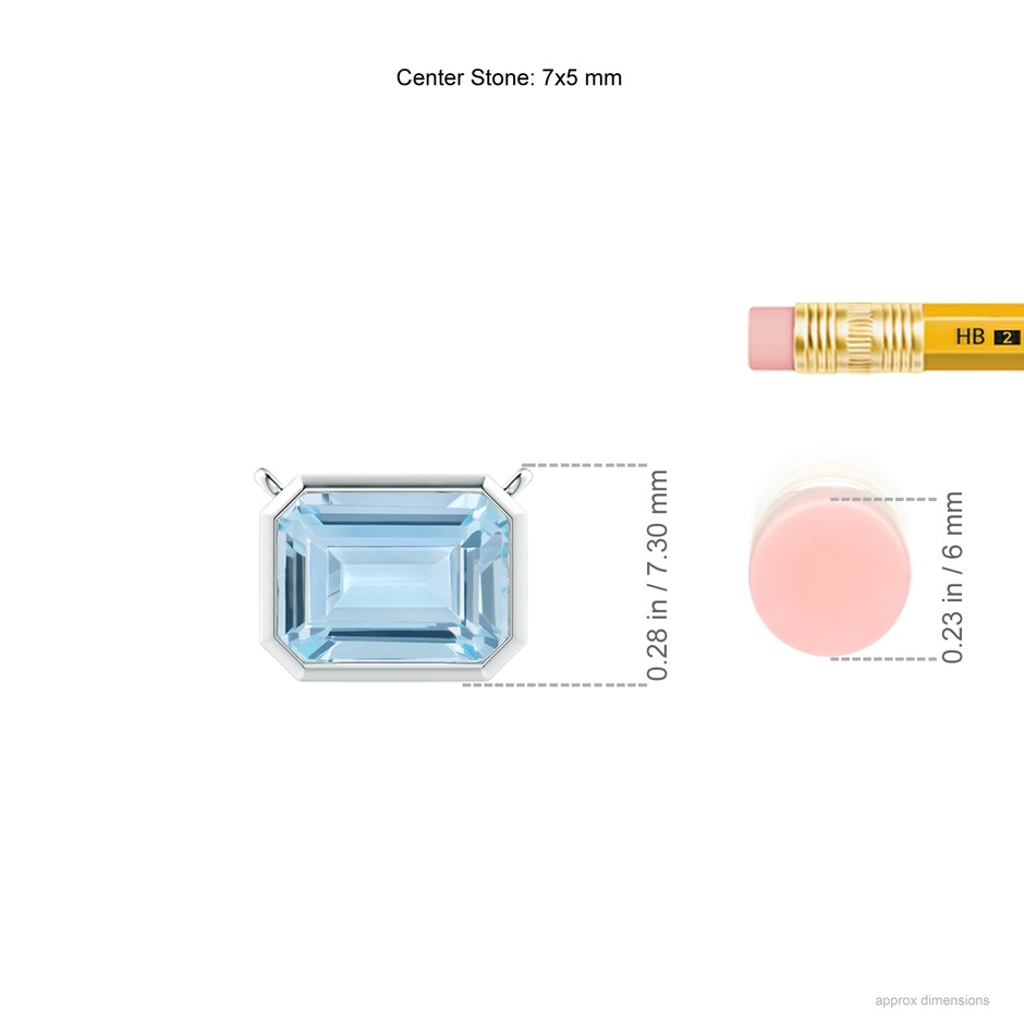 7x5mm AA East-West Bezel-Set Emerald-Cut Aquamarine Pendant in White Gold ruler
