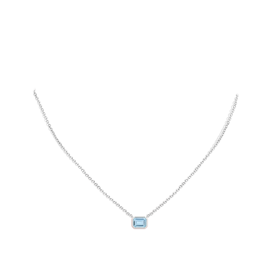 7x5mm AA East-West Bezel-Set Emerald-Cut Aquamarine Pendant in White Gold body-neck