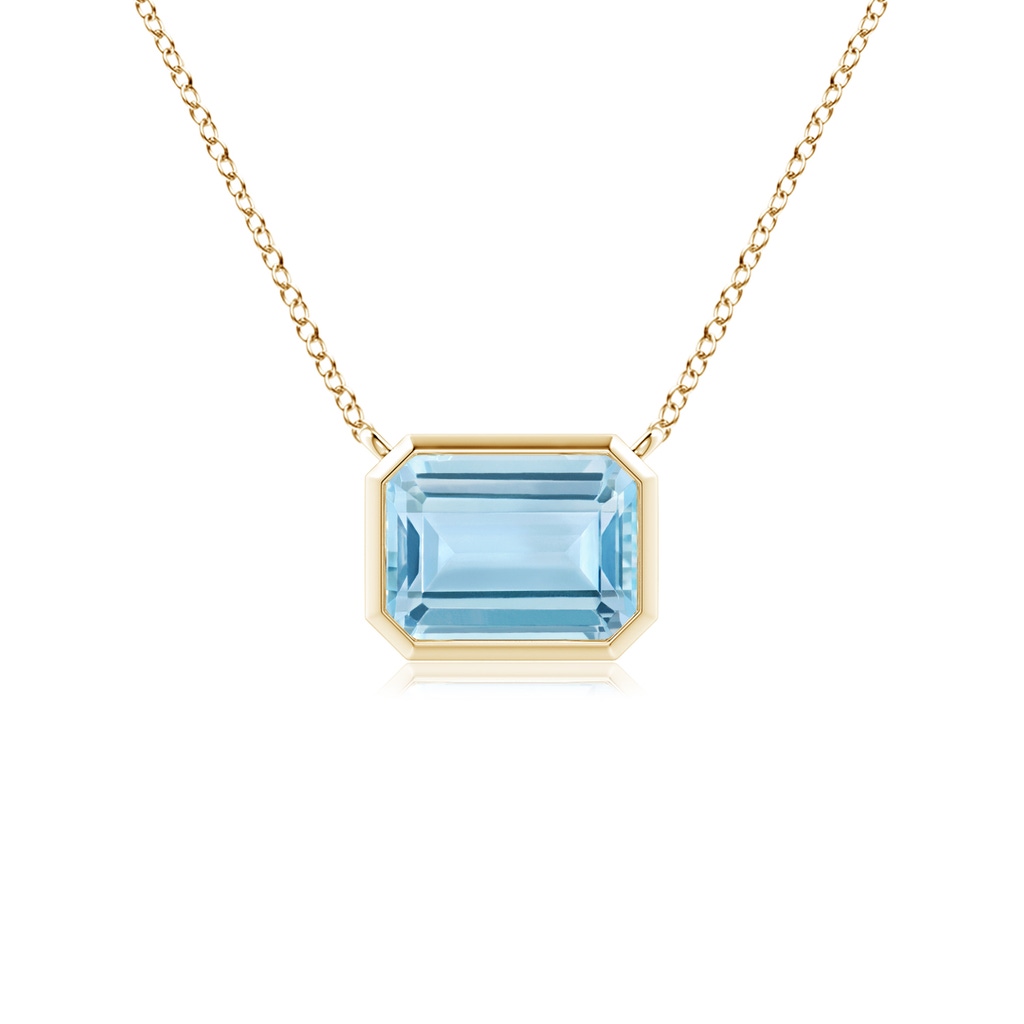 7x5mm AAA East-West Bezel-Set Emerald-Cut Aquamarine Pendant in Yellow Gold