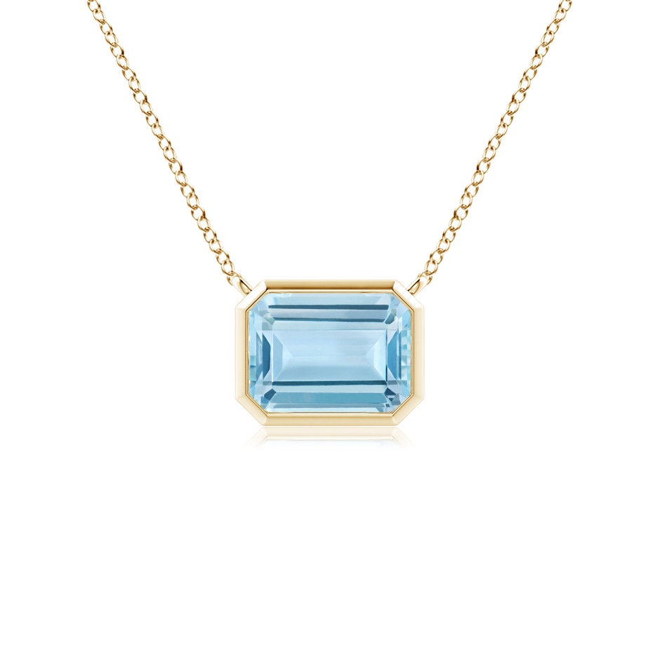 7x5mm AAA East-West Bezel-Set Emerald-Cut Aquamarine Pendant in Yellow Gold 