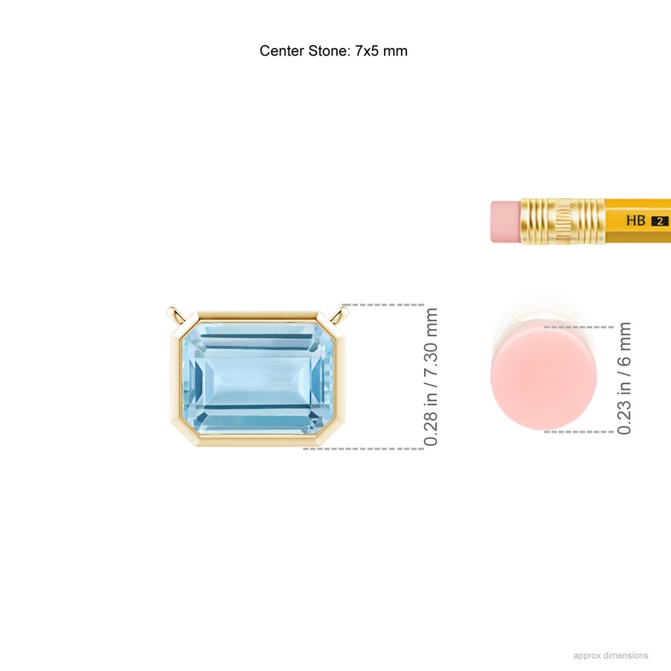 7x5mm AAA East-West Bezel-Set Emerald-Cut Aquamarine Pendant in Yellow Gold ruler