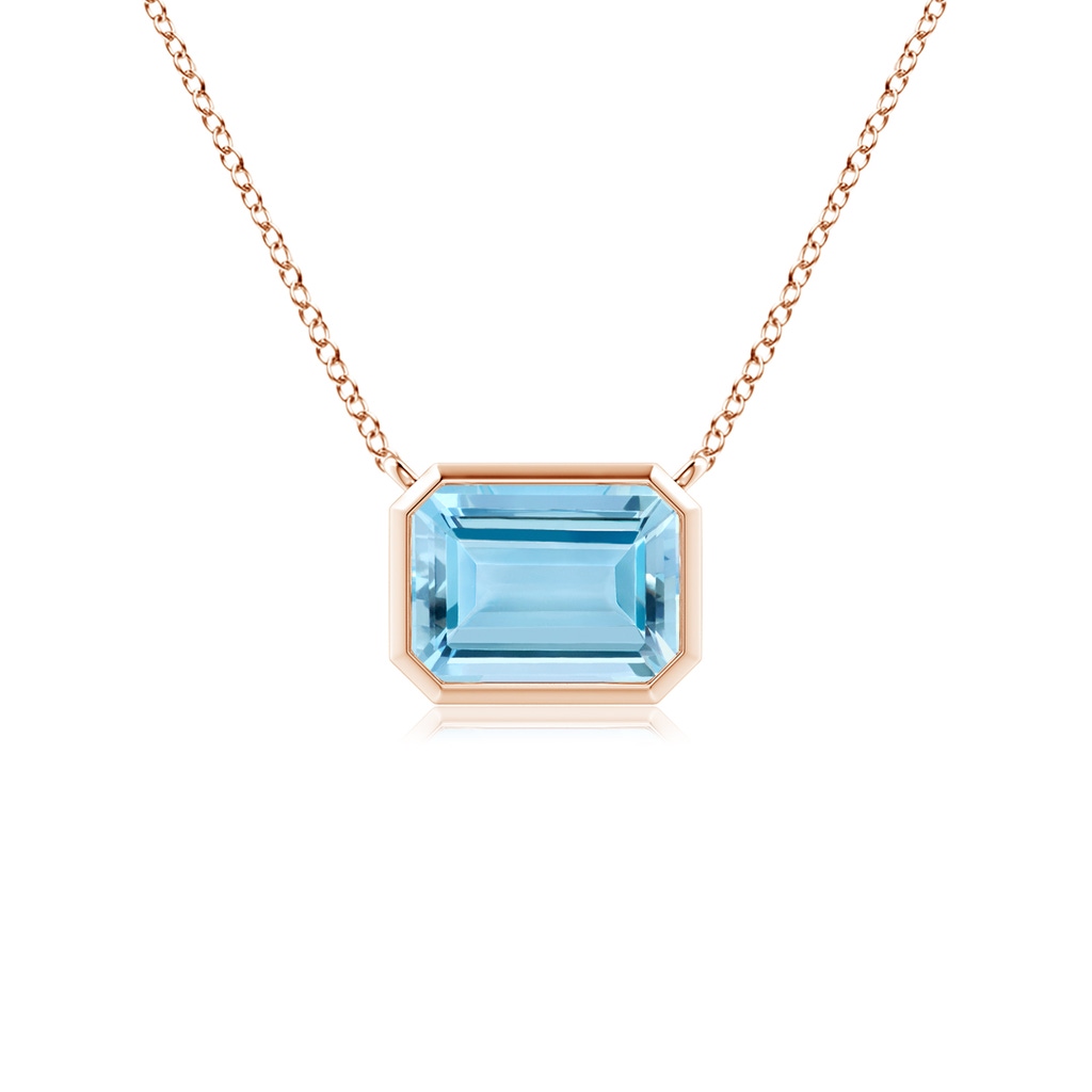 7x5mm AAAA East-West Bezel-Set Emerald-Cut Aquamarine Pendant in Rose Gold