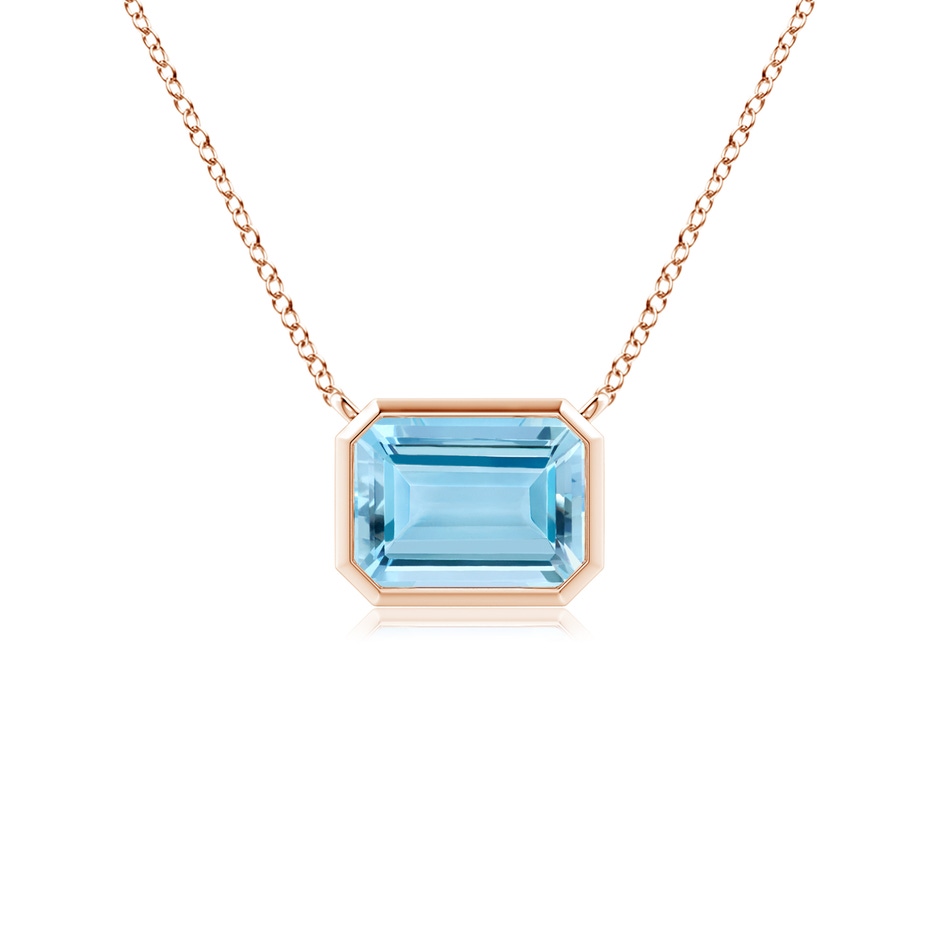 7x5mm AAAA East-West Bezel-Set Emerald-Cut Aquamarine Pendant in Rose Gold 