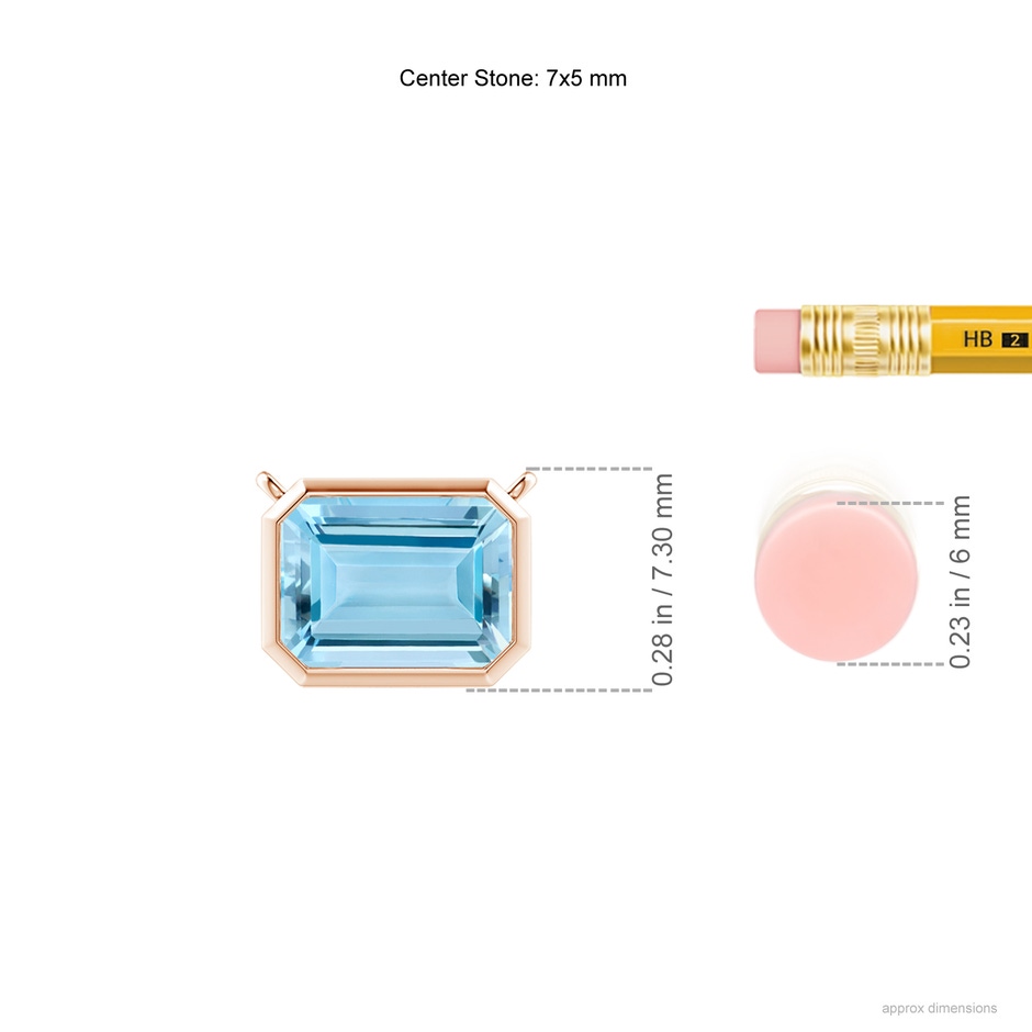 7x5mm AAAA East-West Bezel-Set Emerald-Cut Aquamarine Pendant in Rose Gold ruler
