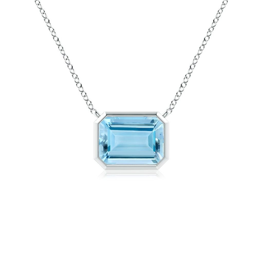 7x5mm AAAA East-West Bezel-Set Emerald-Cut Aquamarine Pendant in White Gold