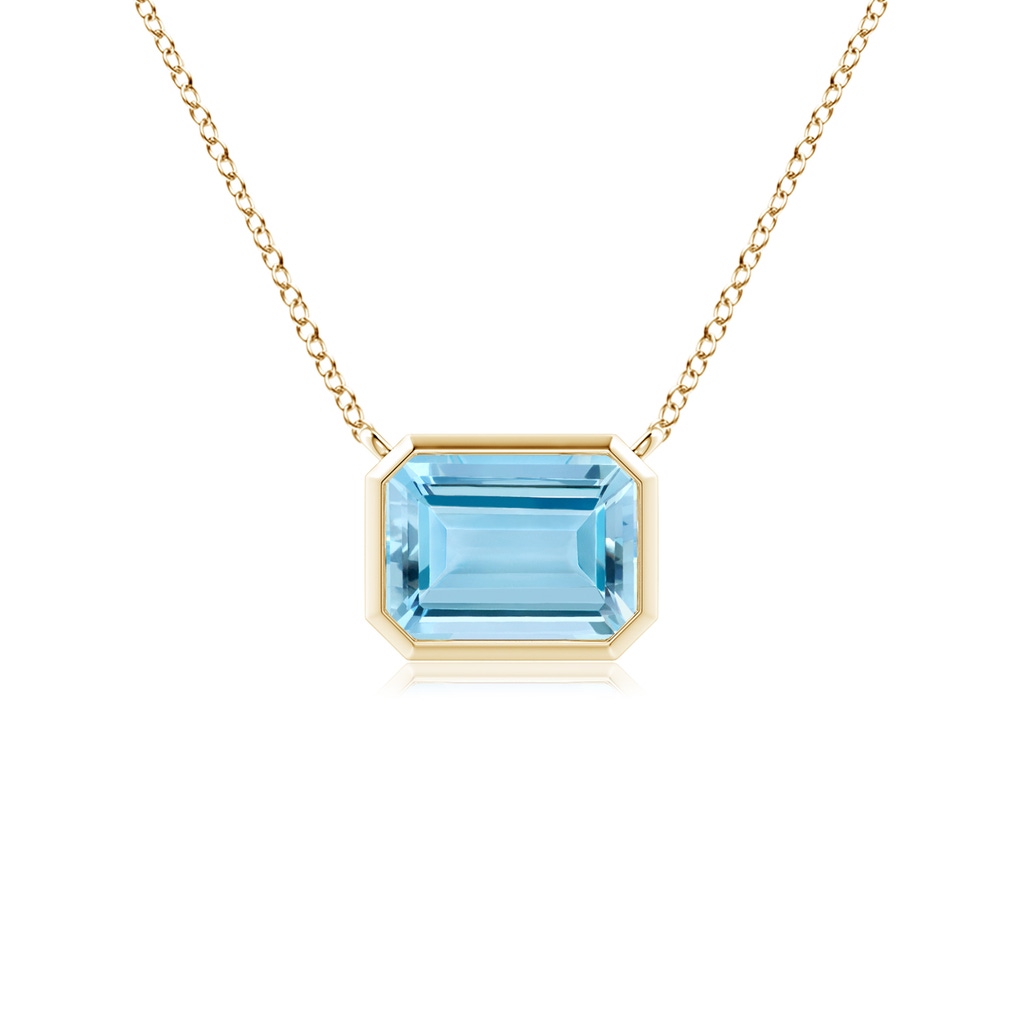 7x5mm AAAA East-West Bezel-Set Emerald-Cut Aquamarine Pendant in Yellow Gold