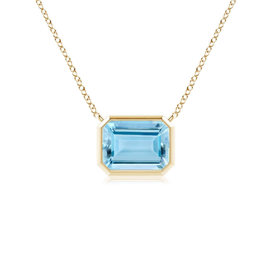 7x5mm AAAA East-West Bezel-Set Emerald-Cut Aquamarine Pendant in Yellow Gold 