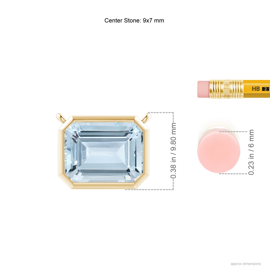 9x7mm A East-West Bezel-Set Emerald-Cut Aquamarine Pendant in Yellow Gold ruler