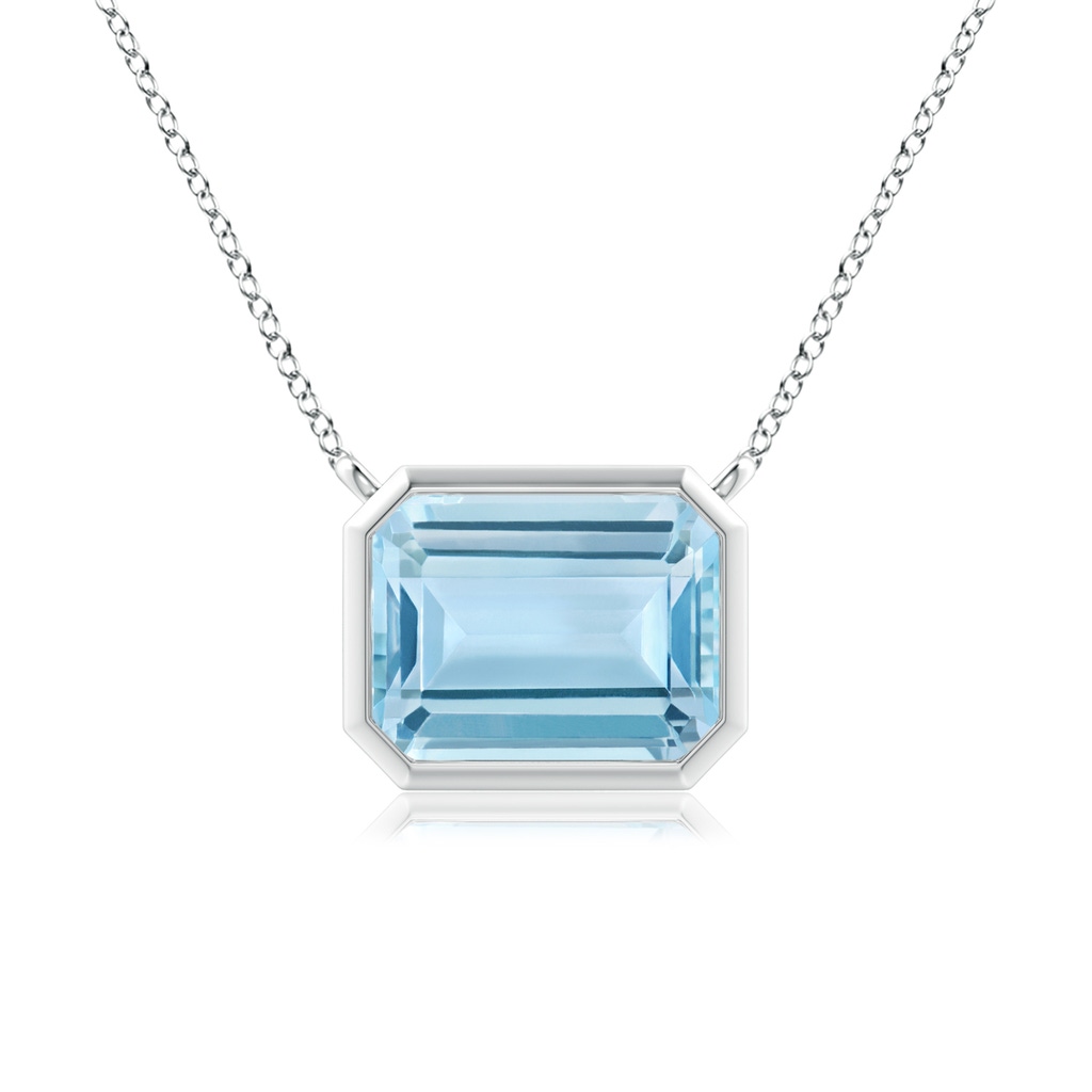 9x7mm AAA East-West Bezel-Set Emerald-Cut Aquamarine Pendant in White Gold