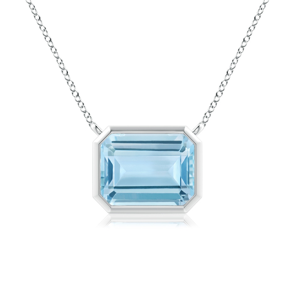 9x7mm AAA East-West Bezel-Set Emerald-Cut Aquamarine Pendant in White Gold 