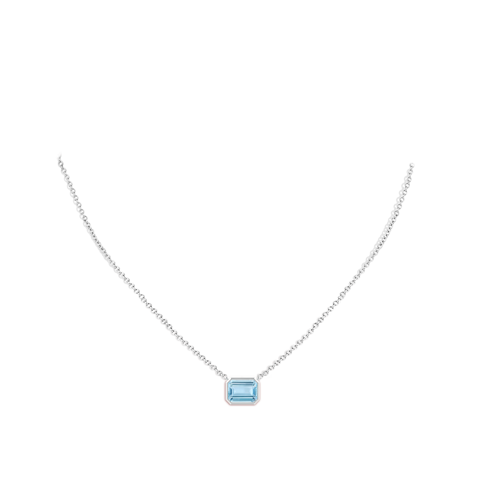 9x7mm AAA East-West Bezel-Set Emerald-Cut Aquamarine Pendant in White Gold body-neck