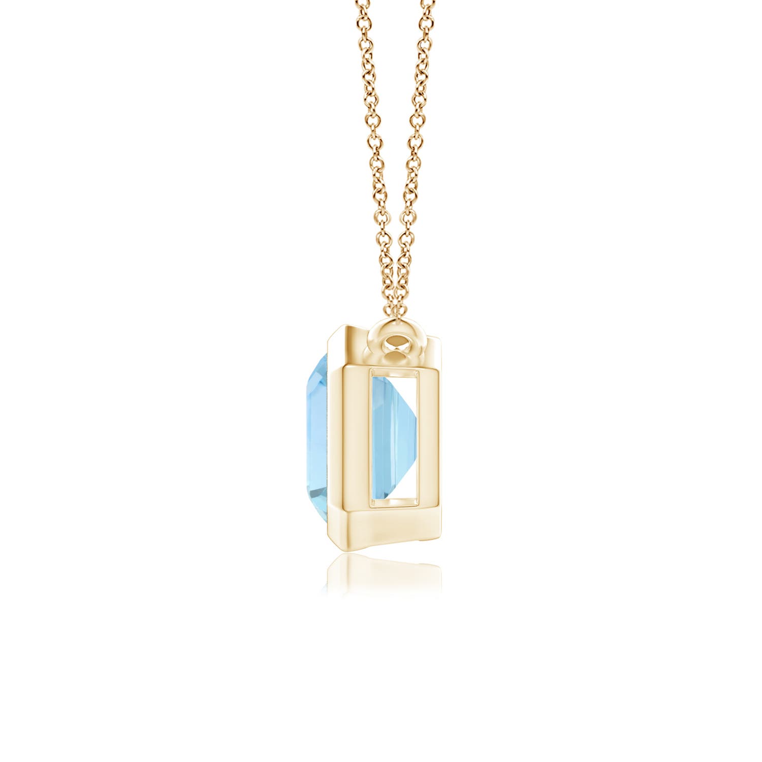 9x7mm AAA East-West Bezel-Set Emerald-Cut Aquamarine Pendant in Yellow Gold - side 2