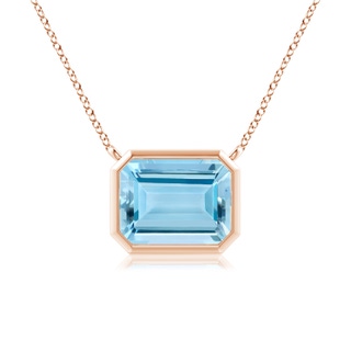 9x7mm AAAA East-West Bezel-Set Emerald-Cut Aquamarine Pendant in Rose Gold