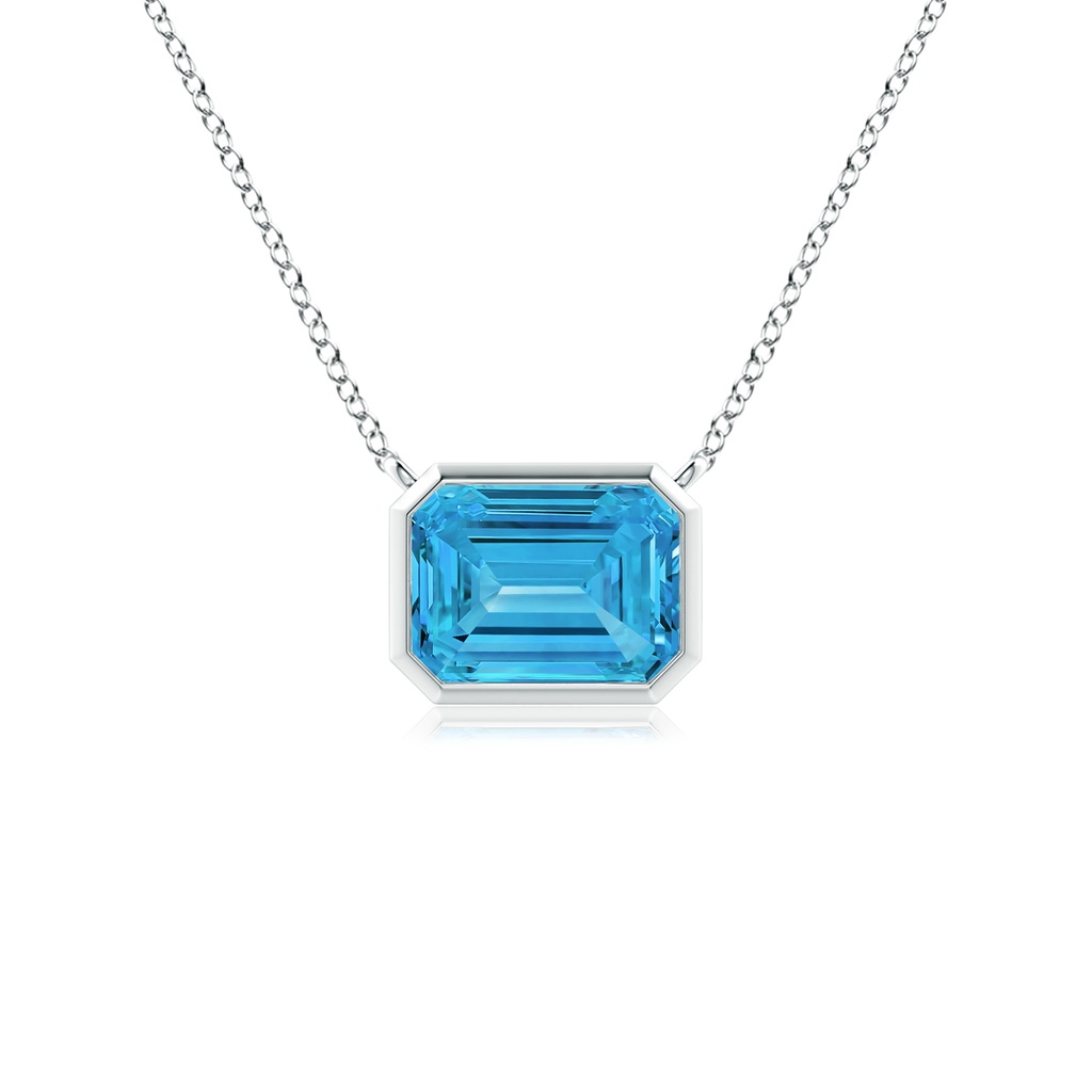 7x5mm AAAA East-West Bezel-Set Emerald-Cut Fancy Intense Blue Diamond Pendant in P950 Platinum